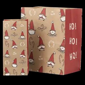 Smiling Santa Brown Block Bottom Bags